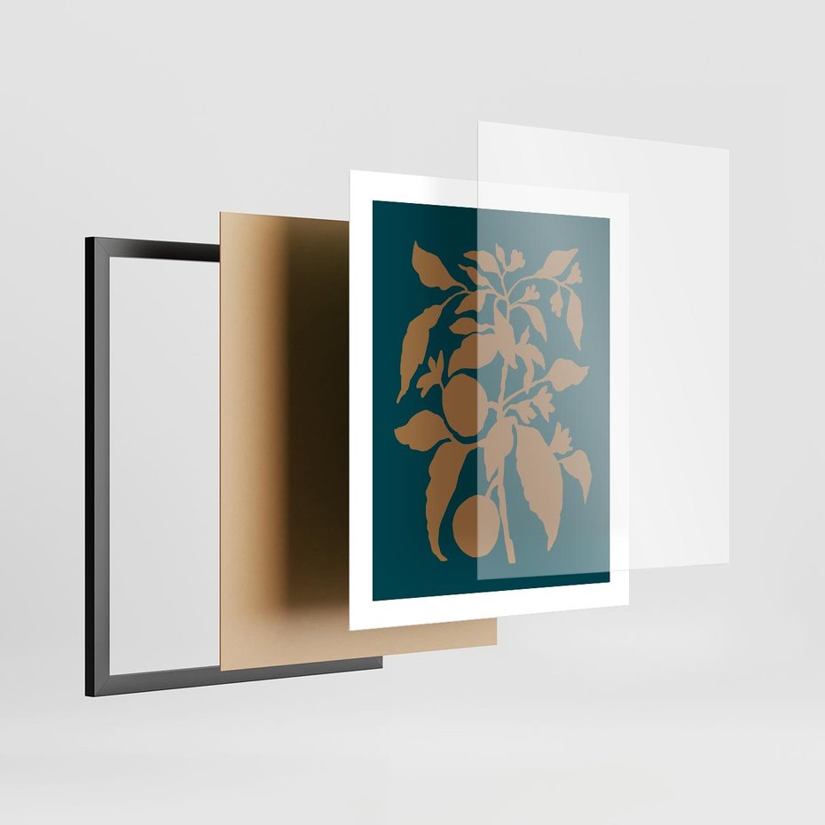 Plakat w ramie 40x50 - Boho Ekspresja Emocji - abstrakcyjna boho grafika, ciemne zielone tłó - rama czarna