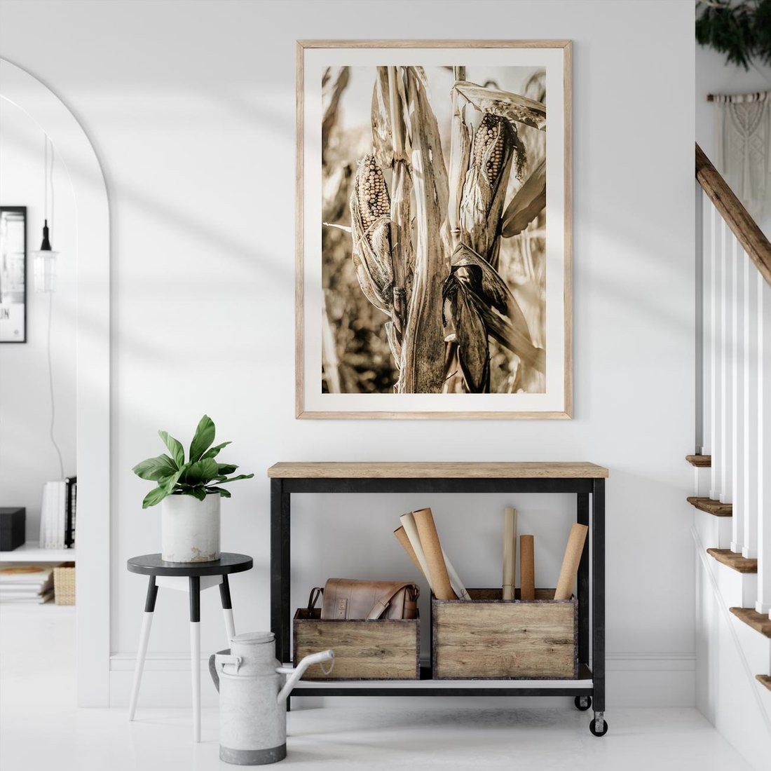Plakat w ramie 40x50 - Retro Pole Kukurydzy - retro zdjęcie, sepia - rama drewno