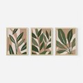 Zestaw obrazy w ramie 50x70 galeria - Liście, graficzne, boho - rama drewno
