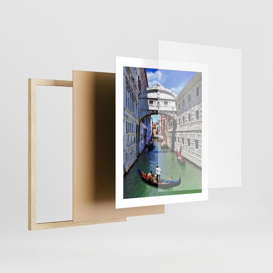 Plakat w ramie 40x50 - Romantyczna gondola w Wenecji - Wenecja, gondola - rama drewno