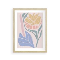 Plakat w ramie 50x70 - Kwiatowe Granice Kształtów - nowoczesny plakat, kwiaty w pastelowych kolorach - rama drewno