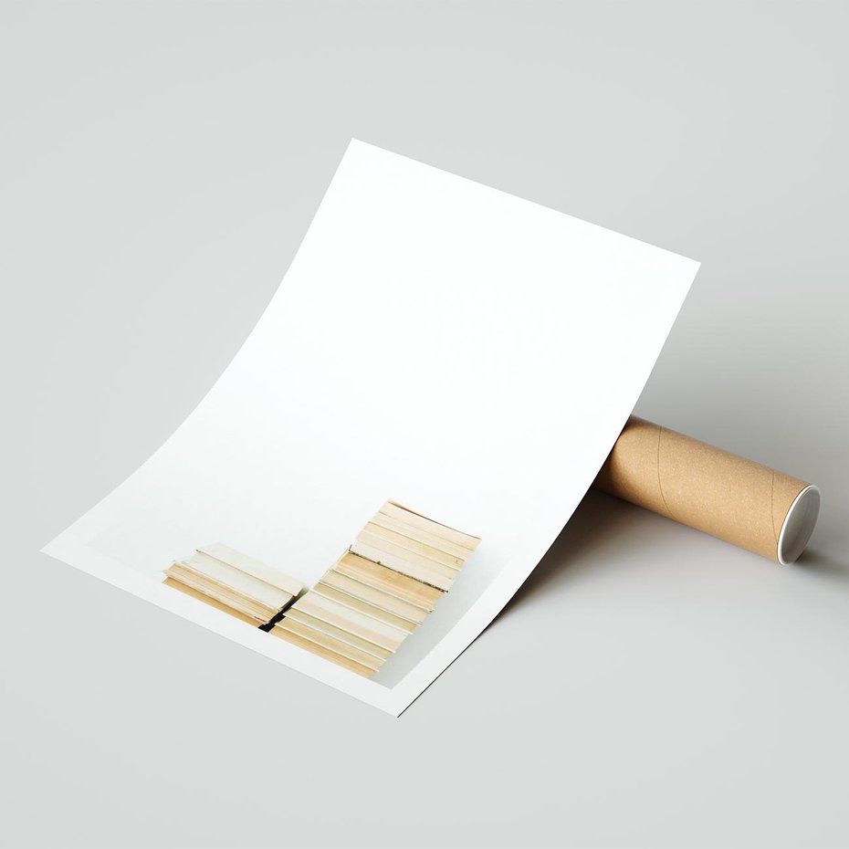 Plakat bez ramy 21x30 - Estetyka Literatury - stos książek, minimalistyczna kompozycja