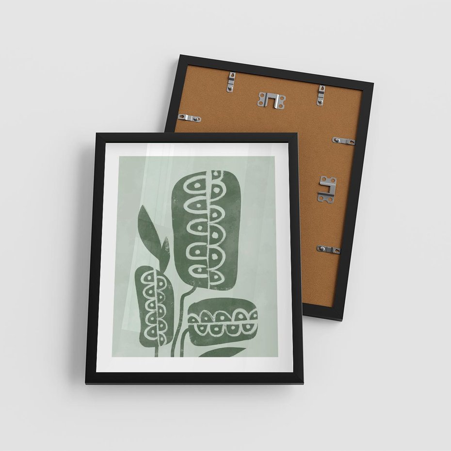 Plakat w ramie 40x50 - Nurtująca Zieleń - abstrakcyjny zielony motyw, skandynawski design - rama czarna