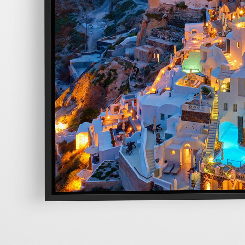Obraz w ramie 70x100 - Wyblakłe wspomnienia gwiazd - Santorini, wieczór - rama czarna