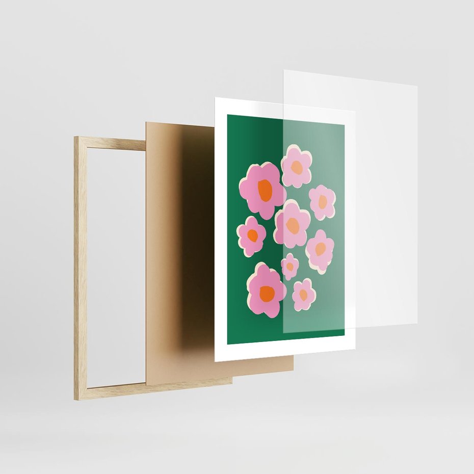 Plakat w ramie 30x40 - Przenikające Refleksje - abstrakcyjny plakat, boho styl - rama drewno