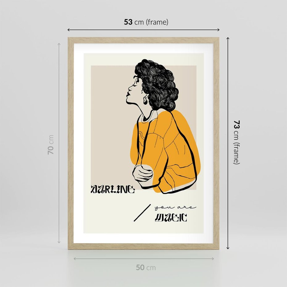 Plakat w ramie 50x70 - Siła Kobiety: Plakat ze Szkicem - kobieca grafika, plakat - rama drewno