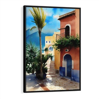 Obraz w ramie 70x100 - Spokój Miasta nad Morzem - akwarela, sródziemnomorski klimat - rama czarna