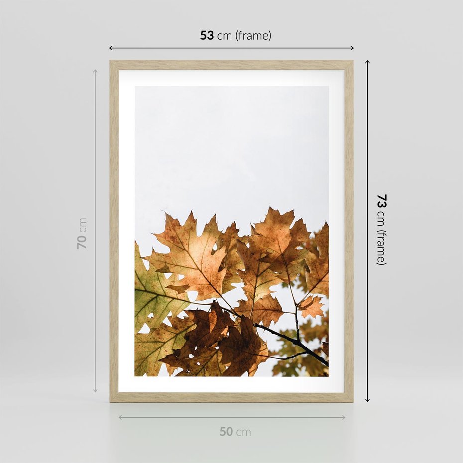 Plakat w ramie 50x70 - Suche Żółte Liście w Malowniczym Ujęciu - liście, żółte - rama drewno