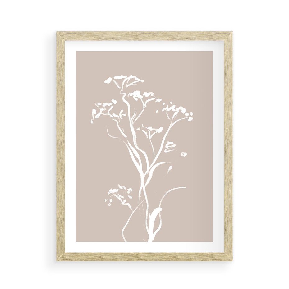 Plakat w ramie 50x70 - Harmonijne Mini Boho - minimalistyczny delikatny obraz, beżowe odcienie - rama drewno
