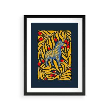 Plakat w ramie 40x50 - Wibracje Wyobraźni - zebra, granatowe tłó - rama czarna
