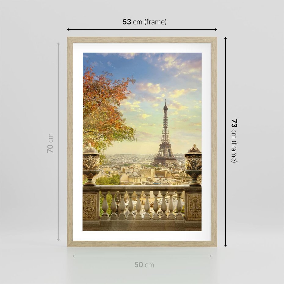 Plakat w ramie 50x70 - Paryż za Wieżą Eiffla - Paryż, Eiffla - rama drewno