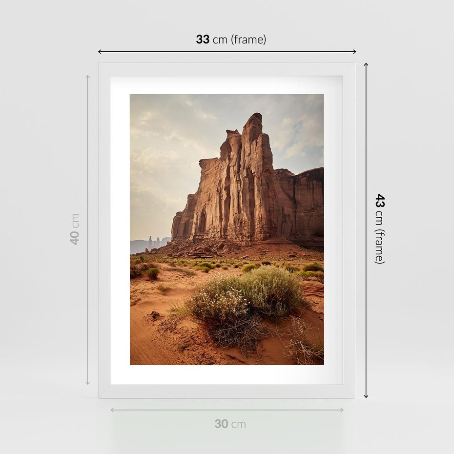 Plakat w ramie 30x40 - Pejzaż pustynnego kanionu - pustynia, kanion - rama biała