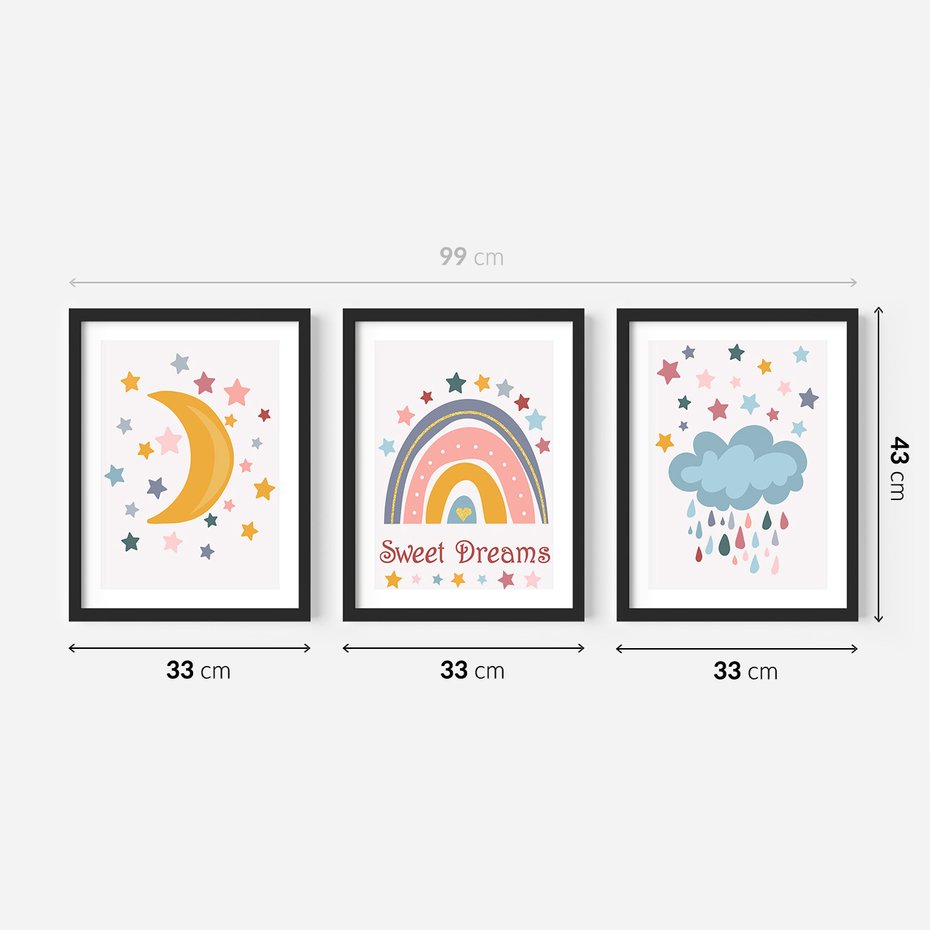 Zestaw obrazy w ramie 30x40 galeria - Plakaty, dla, dzieci, tęcza - rama czarna