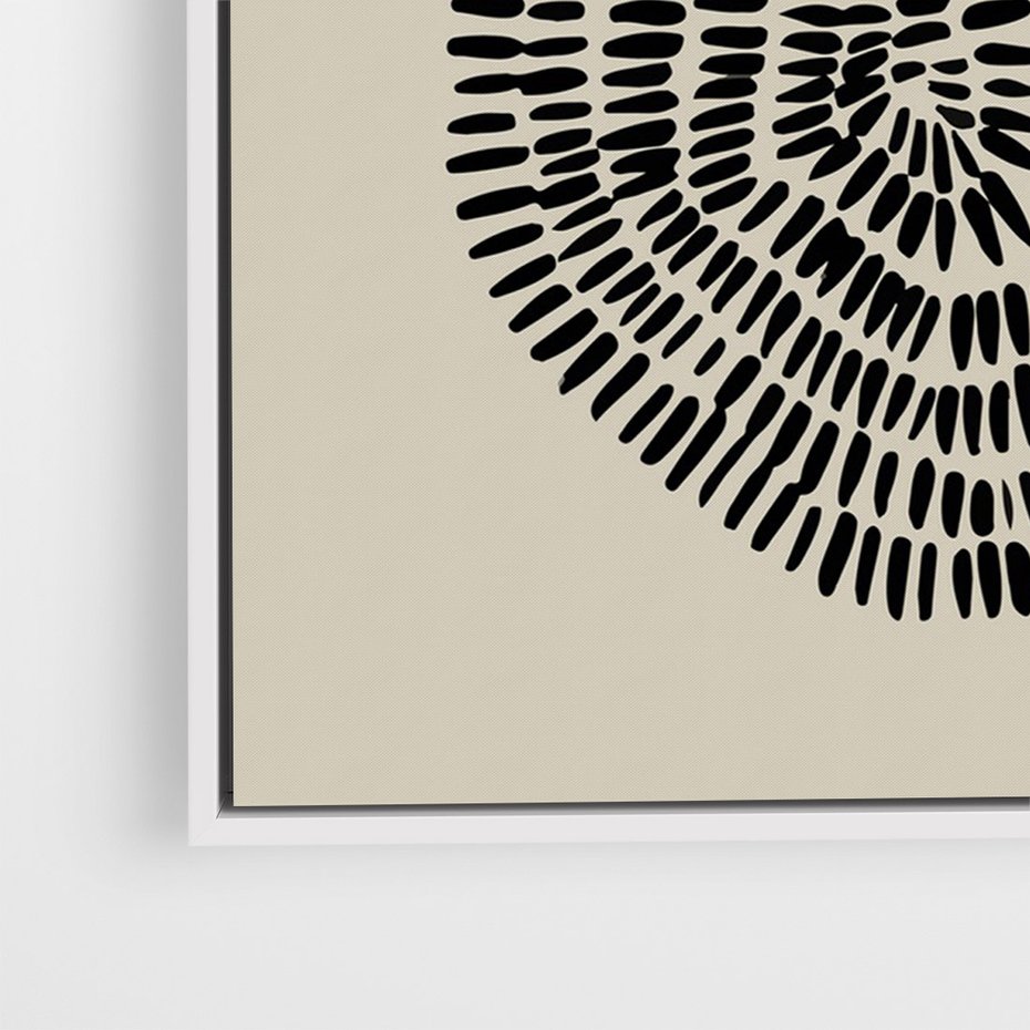 Obraz w ramie 80x120 - Nowoczesne Odbicia Wnętrza - boho plakat, czarne kropki kreski - rama biała