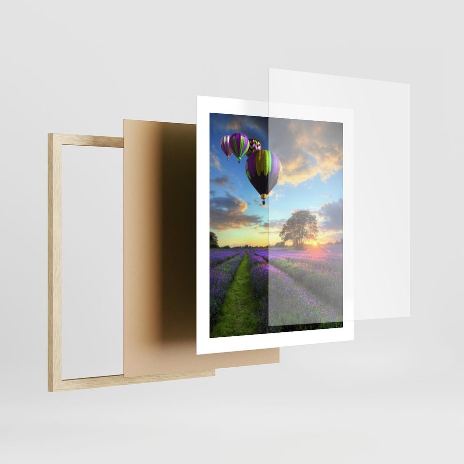 Plakat w ramie 40x50 - Lawendowe Marzenia - lawenda, balony - rama drewno