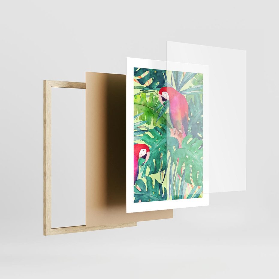 Plakat w ramie 30x40 - Egzotyczna Przygoda - tropikalne, liście - rama drewno
