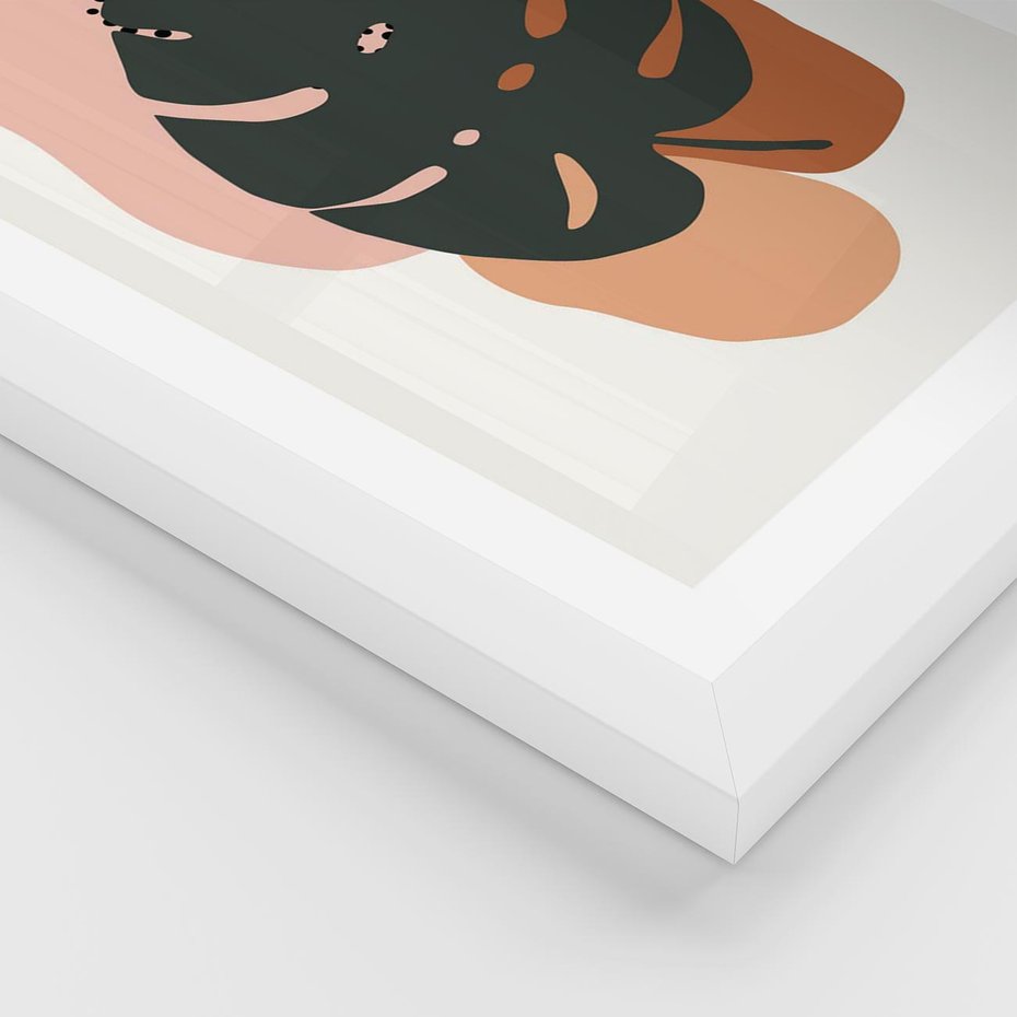 Plakat w ramie 30x40 - Minimalizm w Liściach Monstery: Plamy i Kropki - minimalizm, monstera plamy - rama biała