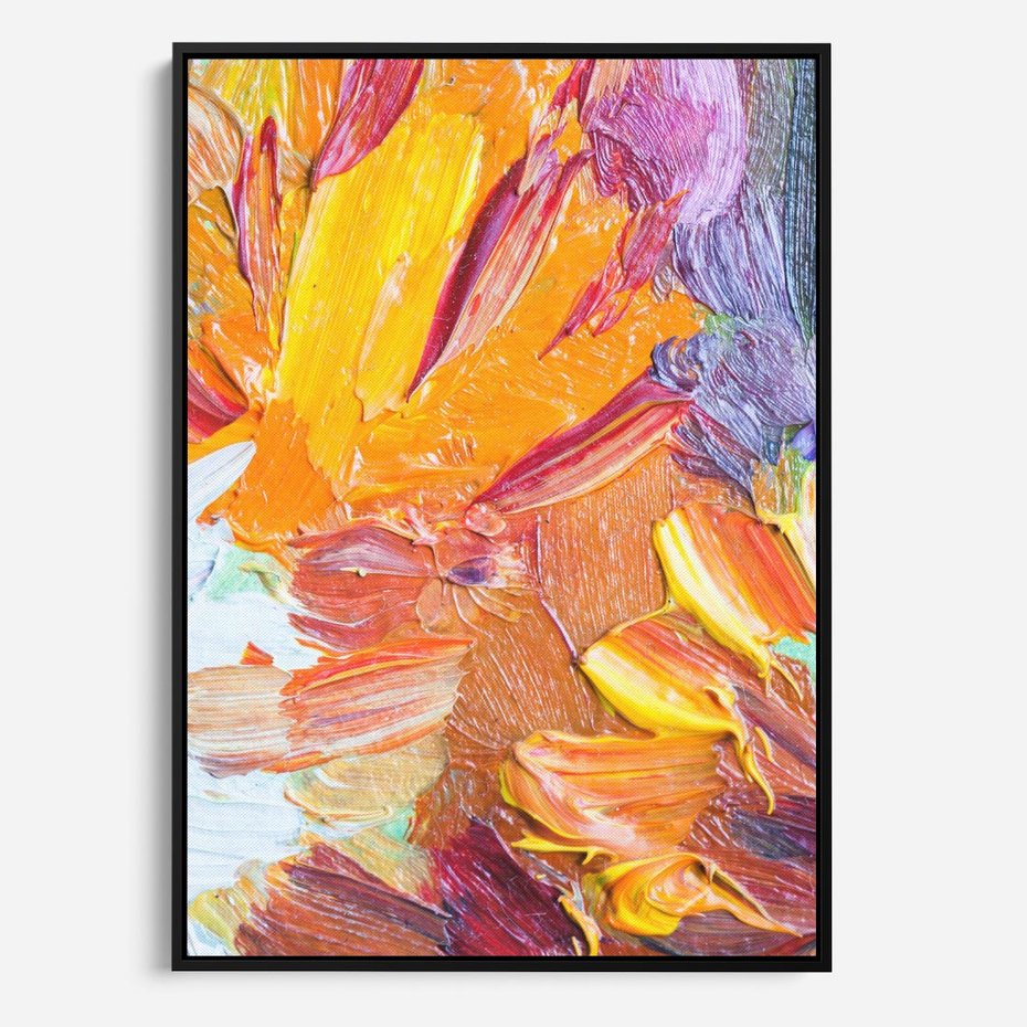 Obraz w ramie 50x70 - Kwiatowe Harmonie - zbliżenie na obraz olejny, gruba warstwa farby - rama czarna