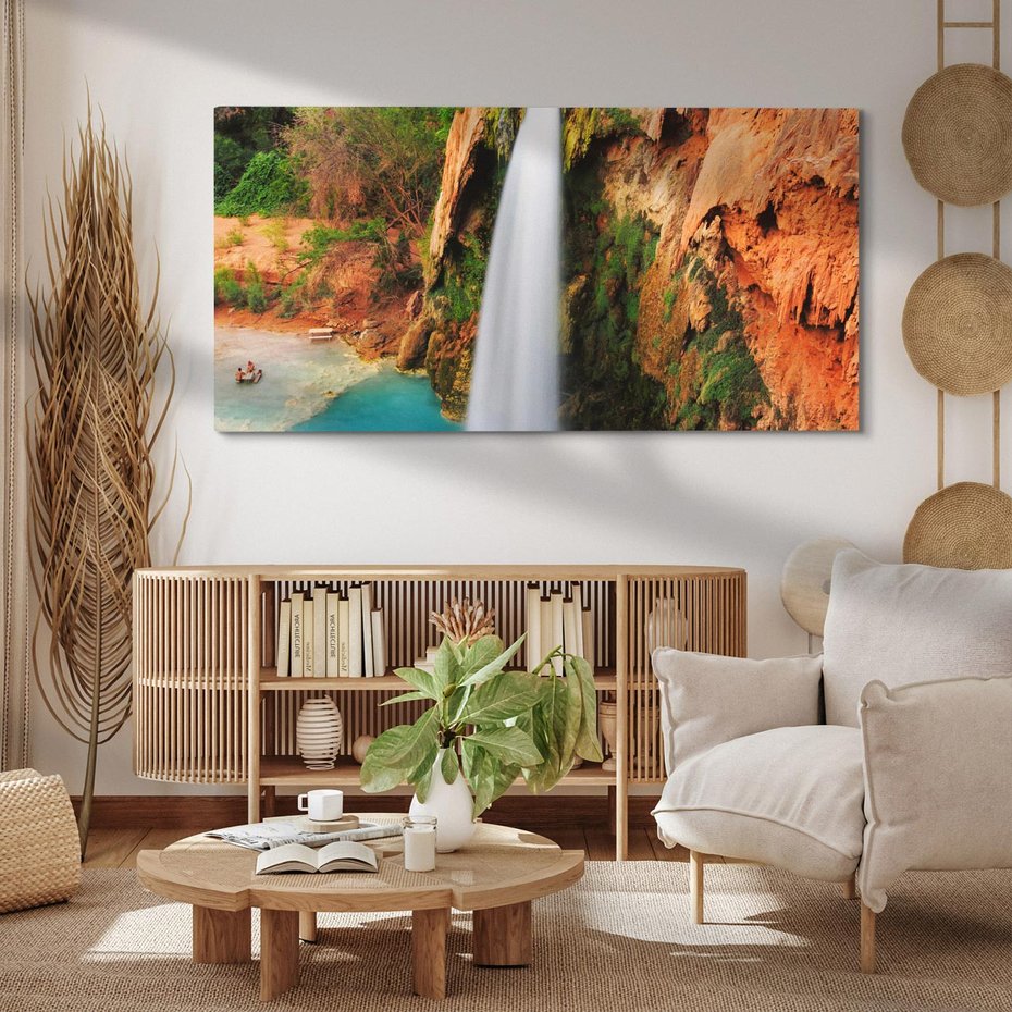 Obraz na płótnie 120x60 - Wodospad wśród majestatycznych gór - wodospad, górski