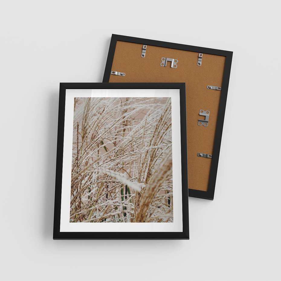 Plakat w ramie 40x50 - Beżowa Trawa - suche trawy, zbliżenie - rama czarna