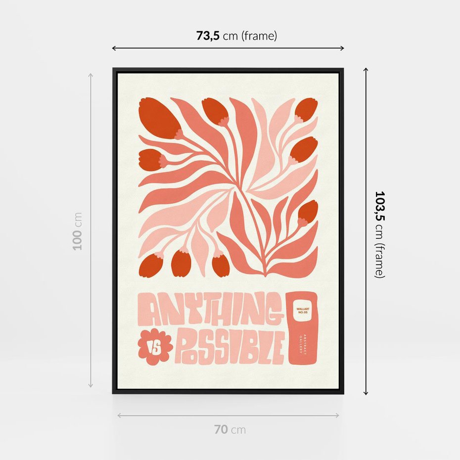 Obraz w ramie 70x100 - Migotliwa Euforia - kompozycja w łososiowym kolorze, kwiaty - rama czarna