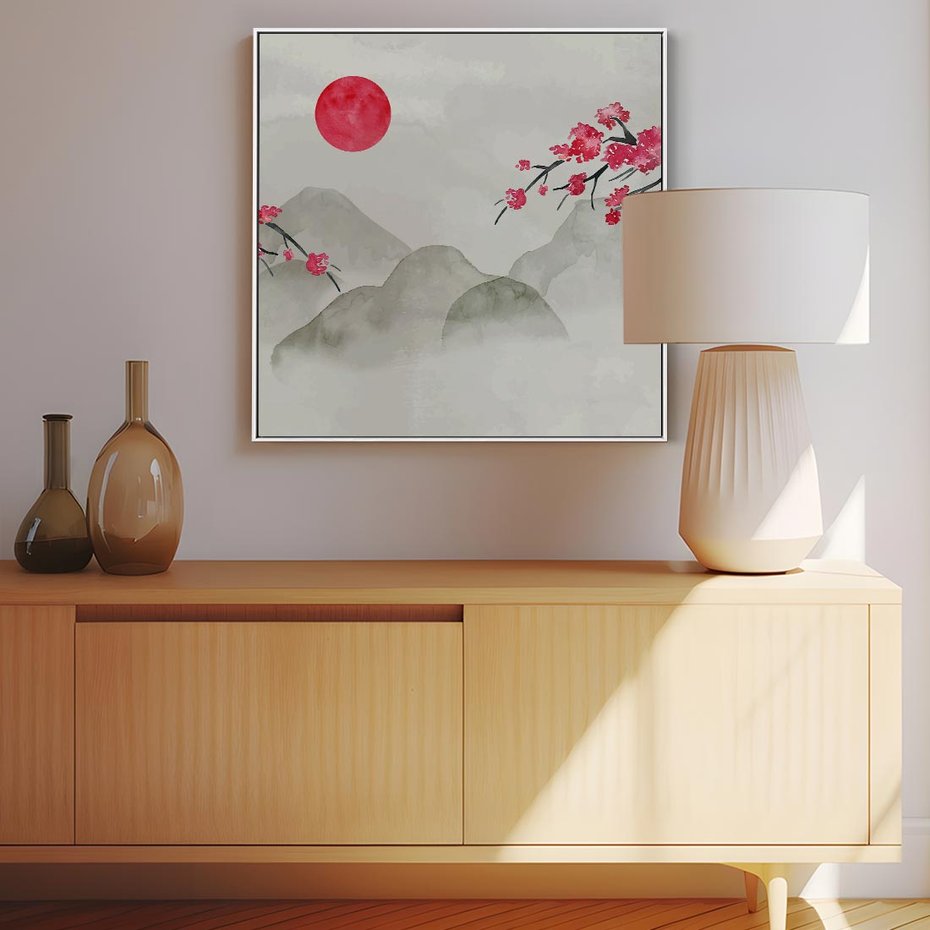 Obraz w ramie 80x80 - Harmonia Japandi - styl japandi, japonia - rama biała