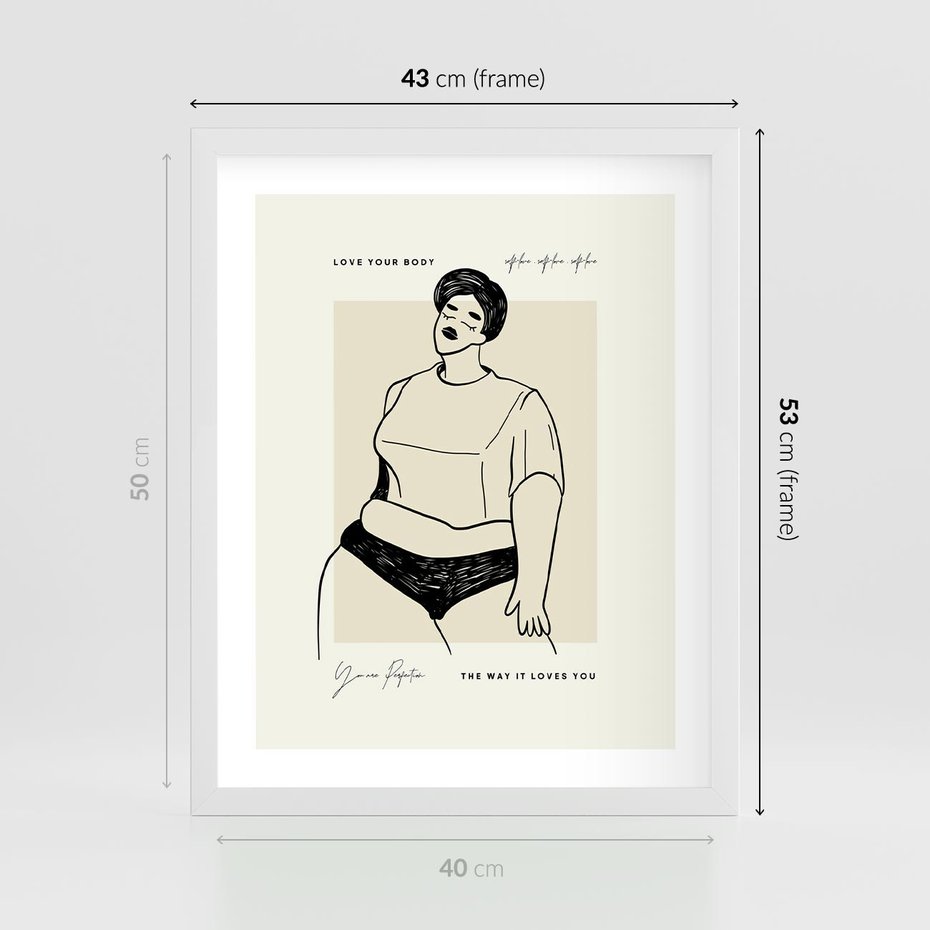 Plakat w ramie 40x50 - Elegancja Kobiecej Formy - nowoczesna sztuka kobieca, plakat - rama biała