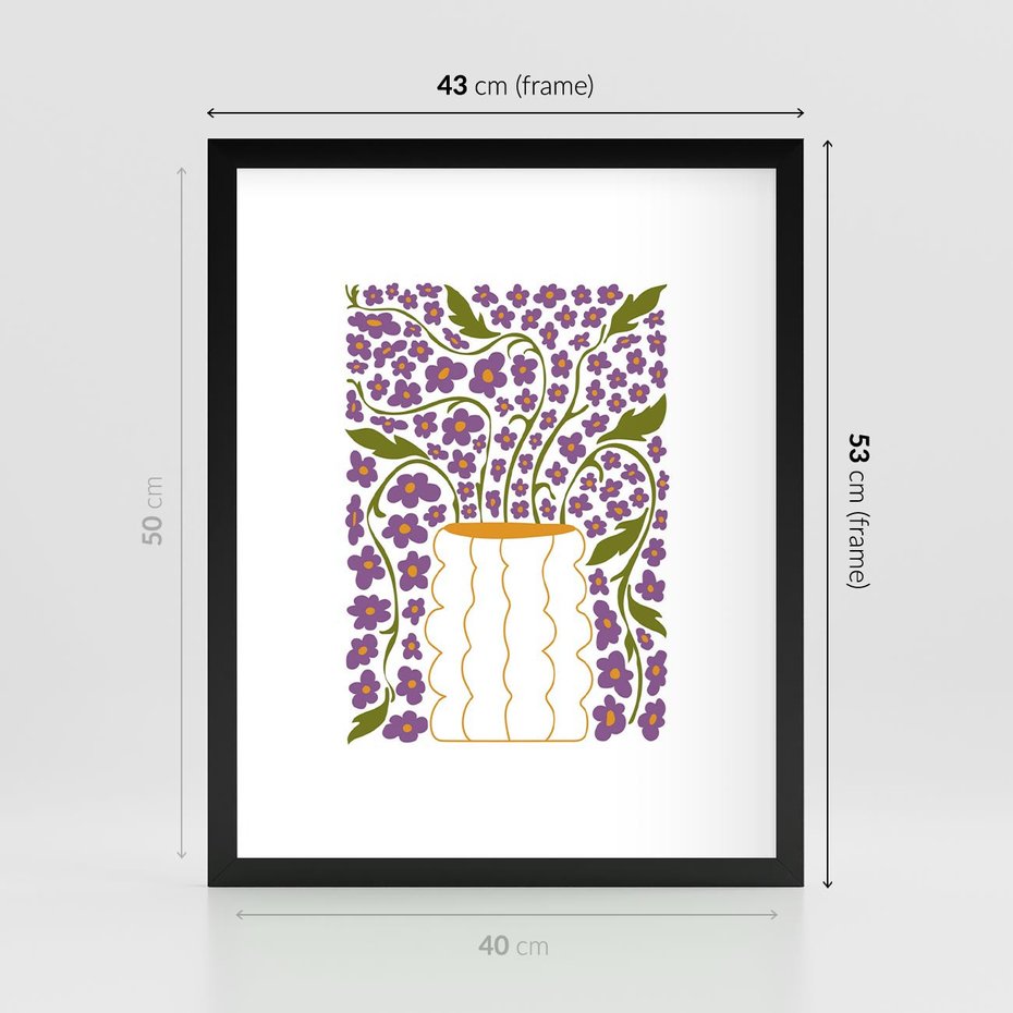 Plakat w ramie 40x50 - Witalność Kwiatów - kwiaty w wazonie, minimalistyczna kompozycja - rama czarna