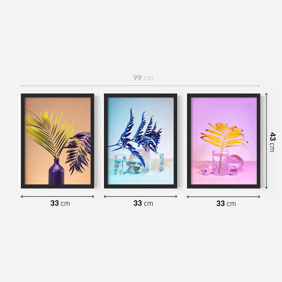 Zestaw obrazy w ramie 30x40 galeria - Palmy, paprocie, liście, pastele - rama czarna