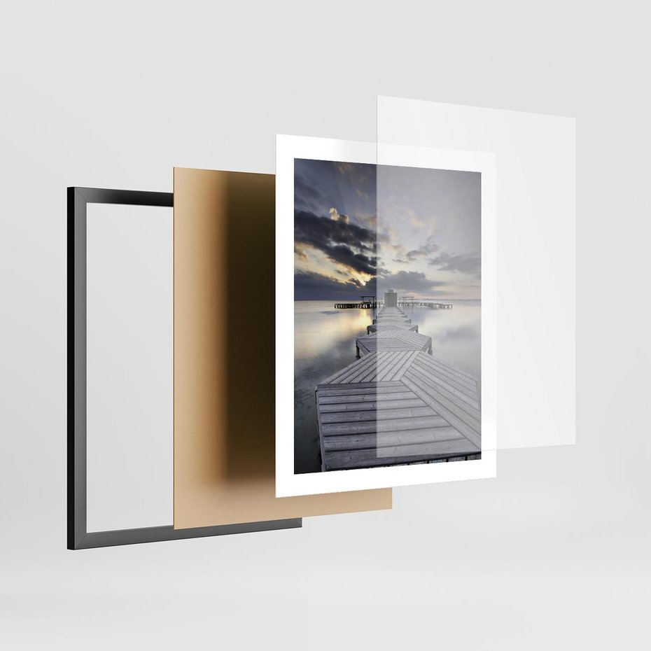Plakat w ramie 40x50 - Spokój nad Jeziorem - pomost, jezioro - rama czarna
