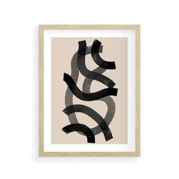 Plakat w ramie 50x70 - Strukturalne Odbicia Innowacji - zaplątane minimalistyczne linie, na bezowym tle - rama drewno
