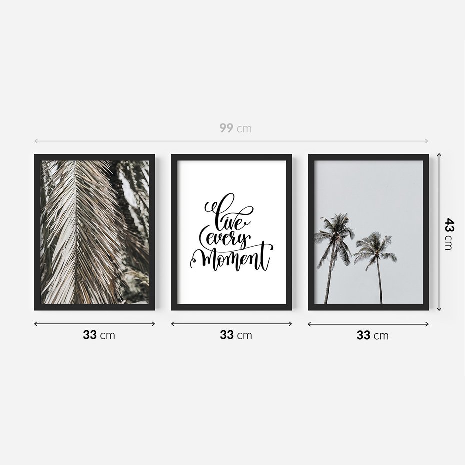 Zestaw obrazy w ramie 30x40 galeria - Pozytywny, cytat, palmy, wakacje - rama czarna