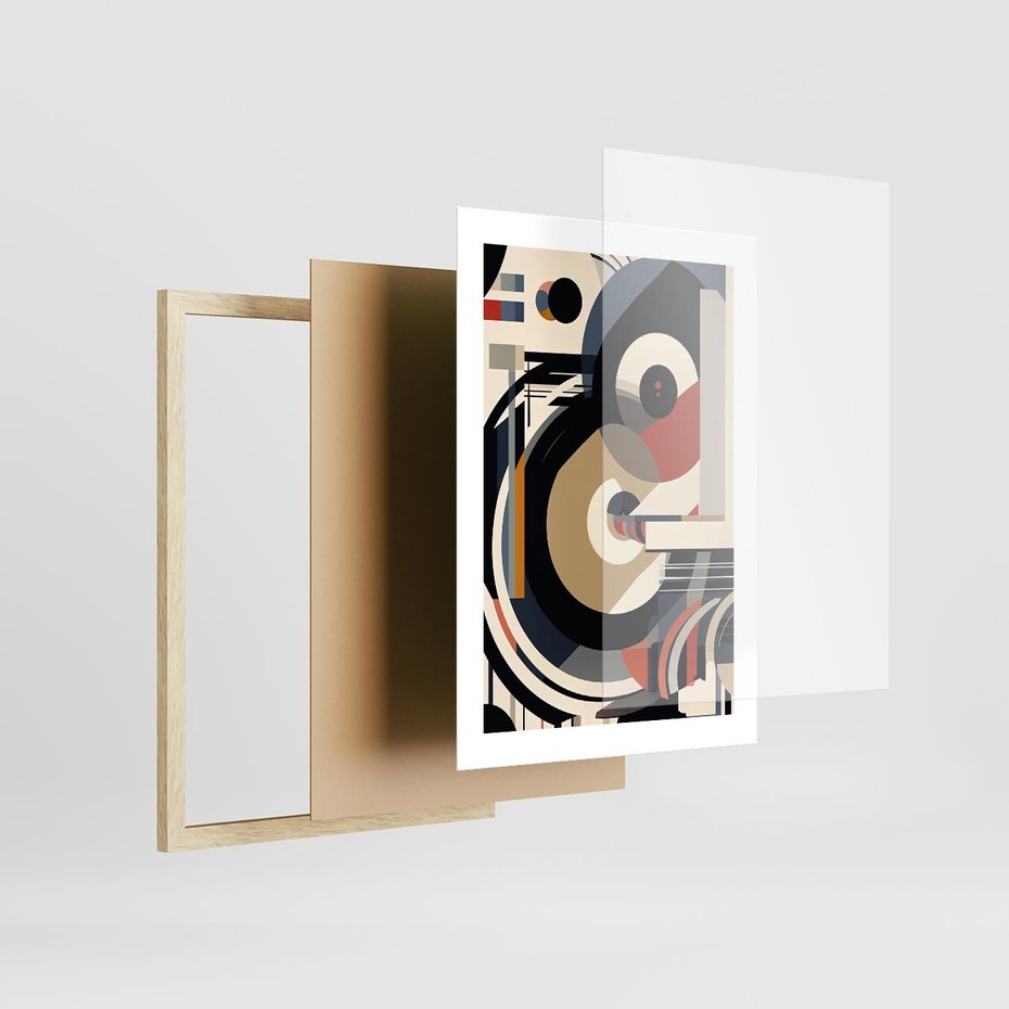 Plakat w ramie 30x40 - Wibracje Marzeń - abstrakcyjny obraz, geometryczne koła - rama drewno