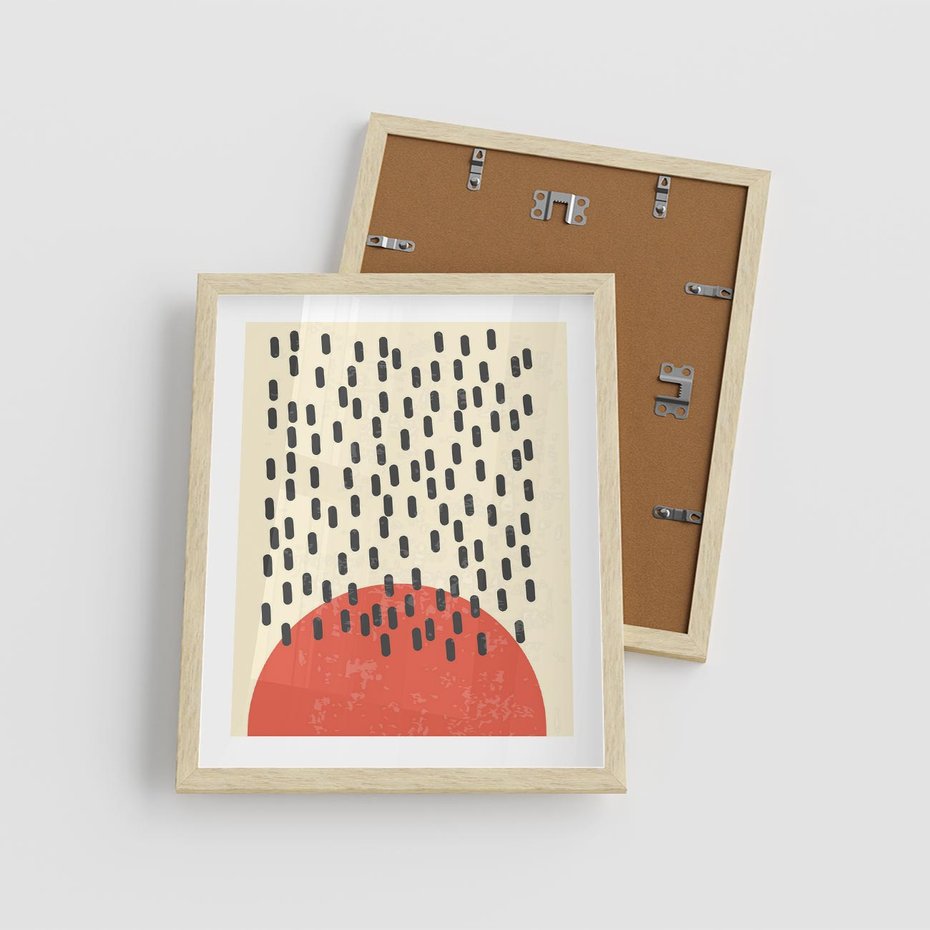 Plakat w ramie 40x50 - Czerwona Abstrakcja: Grafika z Wyrazistym Kołem - abstrakcja grafika, czerwone koło - rama drewno