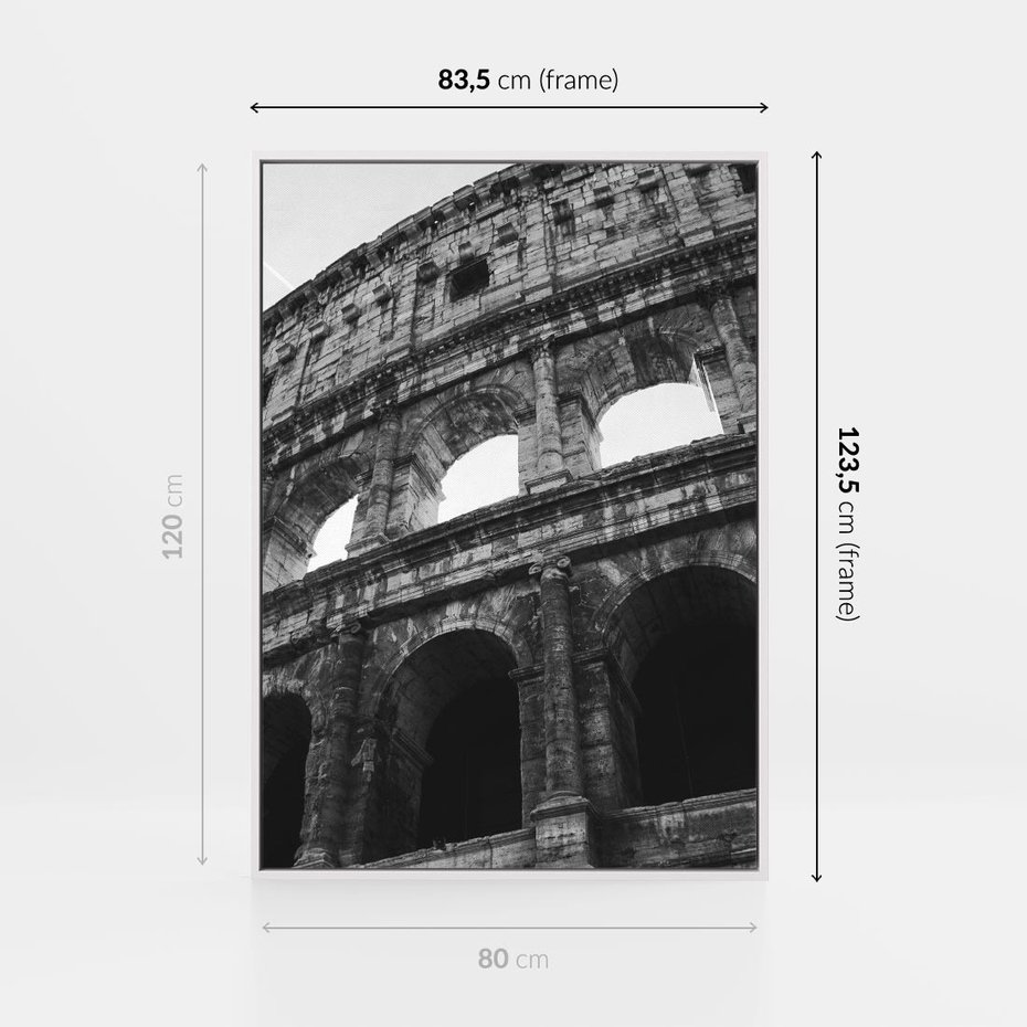 Obraz w ramie 80x120 - Koloseum w Czarnej Bieli - antyczna architektura, koloseum - rama biała