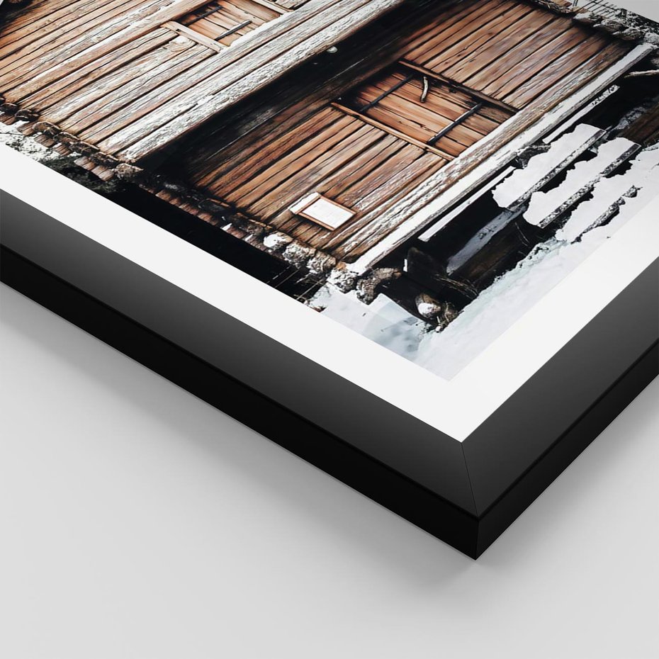 Plakat w ramie 40x50 - Śnieżny Ustronny Raj - domek w górach, śnieg - rama czarna