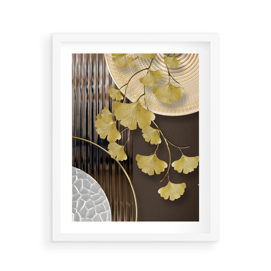 Plakat w ramie 40x50 - Magia Jesieni - złote, liście - rama biała