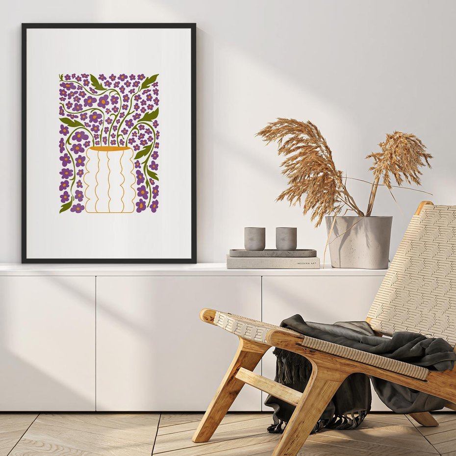 Plakat bez ramy 40x50 - Witalność Kwiatów - kwiaty w wazonie, minimalistyczna kompozycja