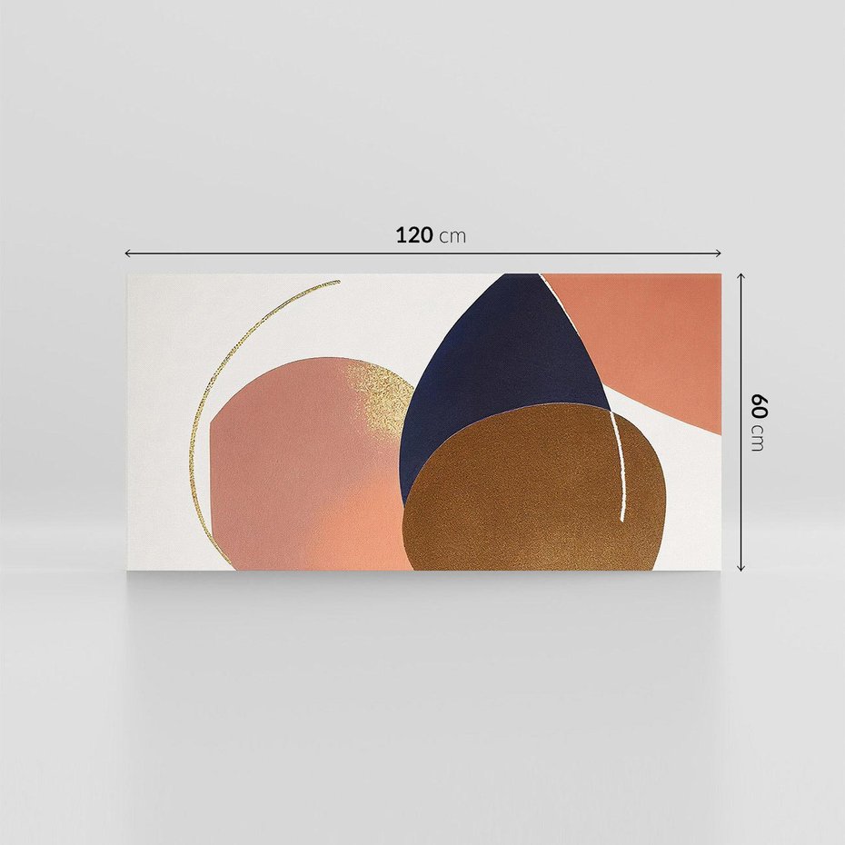 Obraz na płótnie 120x60 - Pudrowe Kreacje - abstrakcyjne plamy koła złote linie modern art