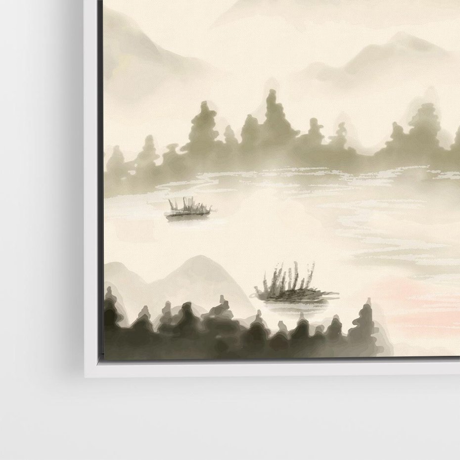 Obraz w ramie 80x80 - Przyroda Japonii - japońska akwarela, góry - rama biała