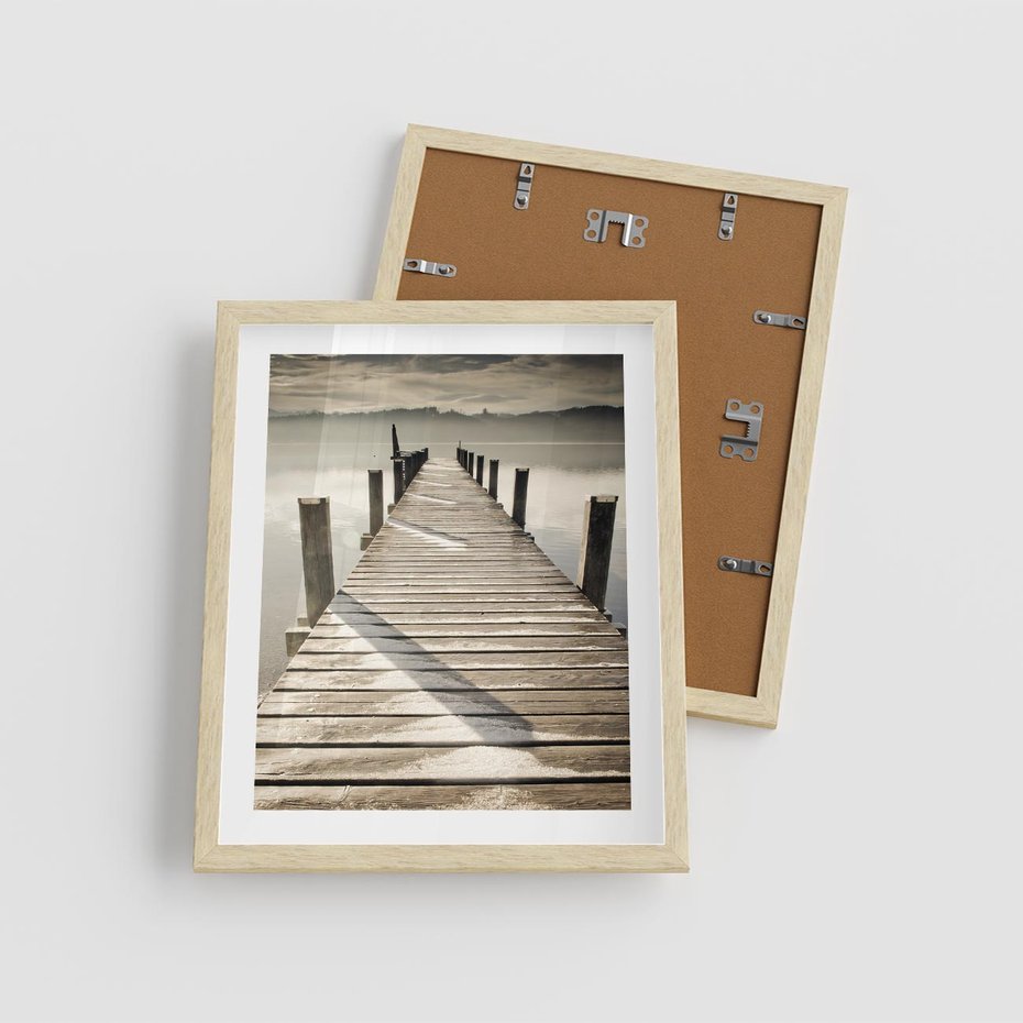 Plakat w ramie 40x50 - Idylliczny pomost nad jeziorem - pomost, jezioro - rama drewno
