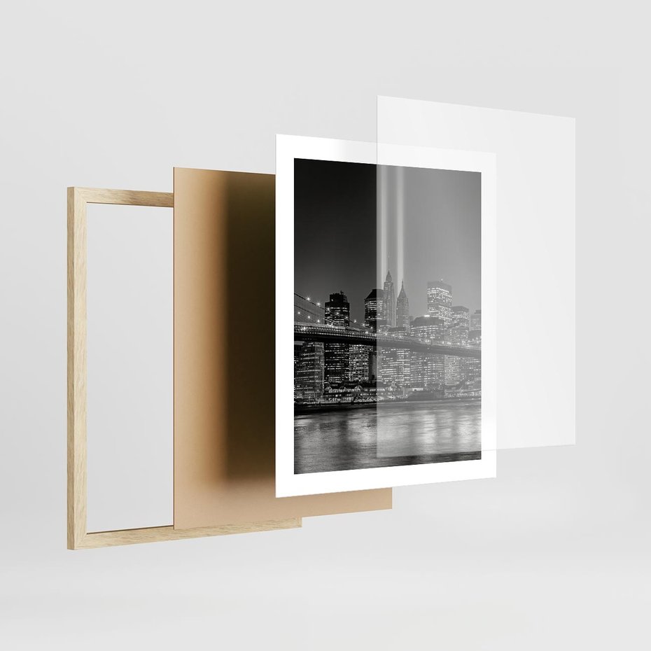 Plakat w ramie 40x50 - Miasto ożywione nocą - miasto, noc - rama drewno