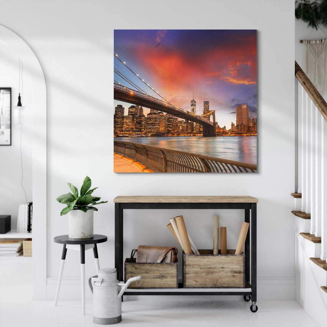 Obraz na płótnie 70x70 - Magia zachodu słońca nad mostem - zachód, słońca