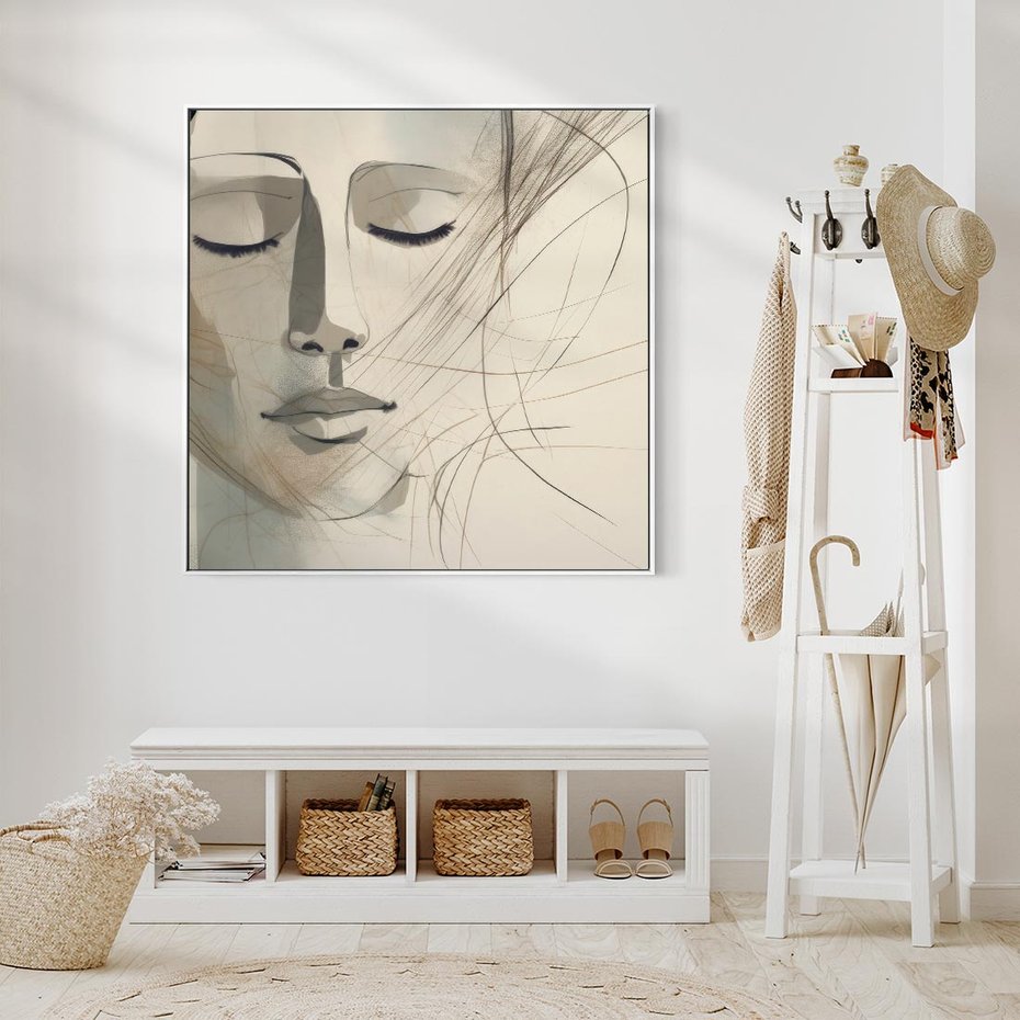 Obraz w ramie 50x50 - Tylko Zamknij Oczy - twarz kobiety, zamknięte oczy - rama biała