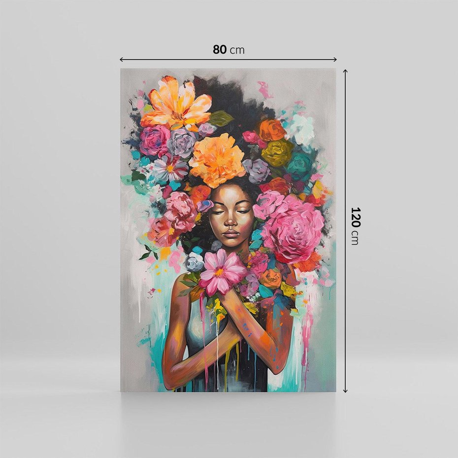 Obraz na płótnie 80x120 - Z Głową w Kwiatach - obraz olejny, sztuka nowoczesna