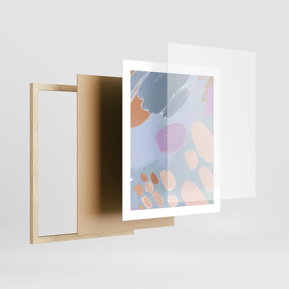 Plakat w ramie 40x50 - Migocące Pastelowe Spektrum - abstrakcyjne akwarelowe plamy, pastele - rama drewno