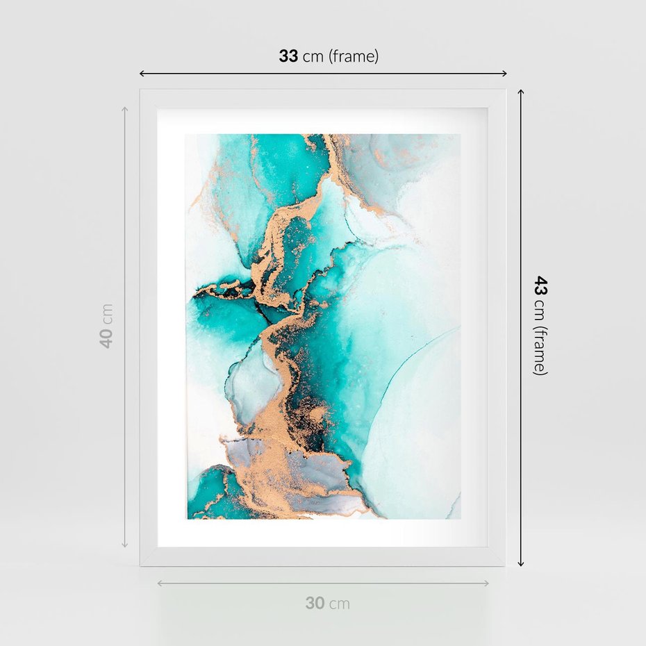 Plakat w ramie 30x40 - Elegancja i Subtelność - marmur, złoto - rama biała