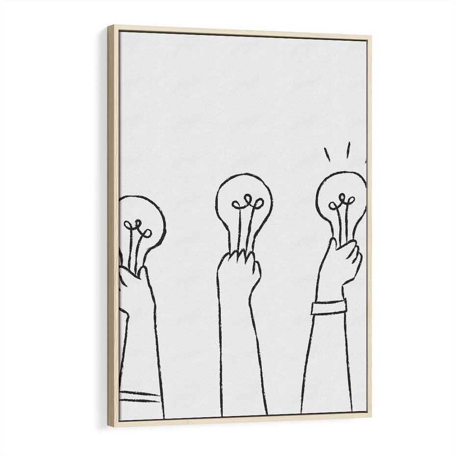 Obraz w ramie 70x100 - Idea w Rękach - szkic, grafika - rama drewno