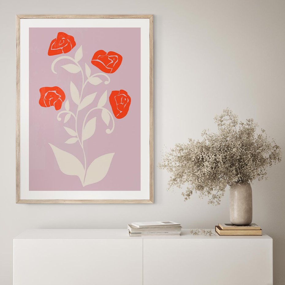 Plakat w ramie 50x70 - Migotliwe Widzenie Kwiatów - nowoczesny plakat, roślinne motywy - rama drewno