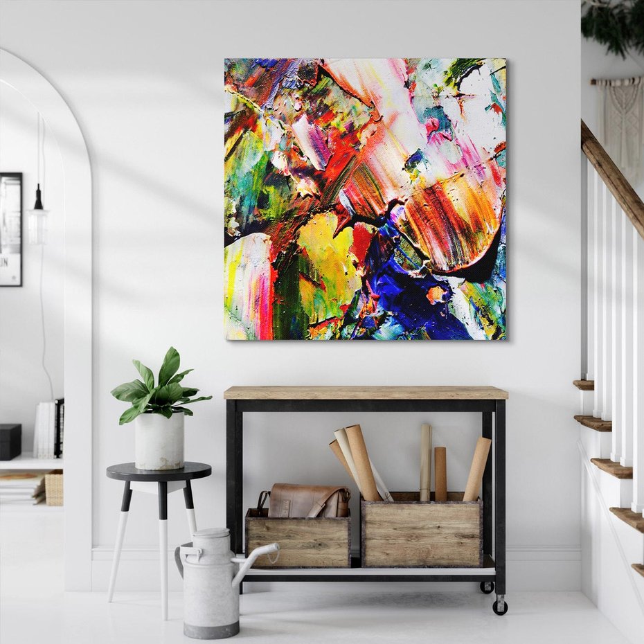 Obraz na płótnie 40x40 - Szalejące ognie kolorów - abstrakcja, farby olejne